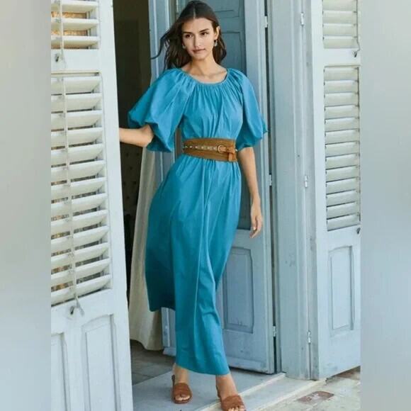 Peruvian Connection *In Black* Savannah Puff Sleeve Midi Dress Small - Picture 1 of 10